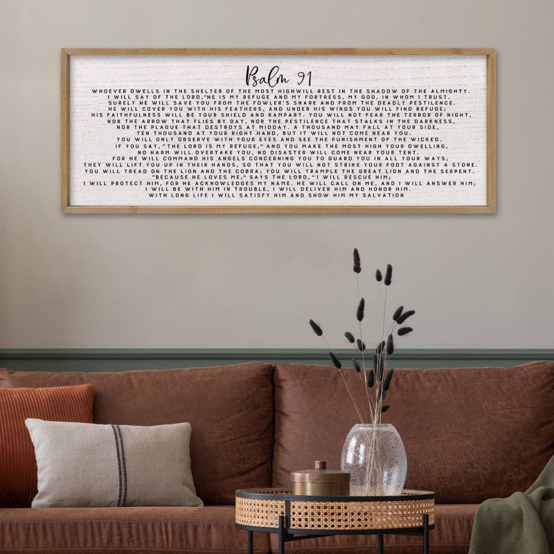 comurdyo Psalm 91 Wall Art Decor 40"X15" Christian Sign for Bedroom Family Bible Verse Large Wood Framed Wall Hanging (Wood) - Image 3