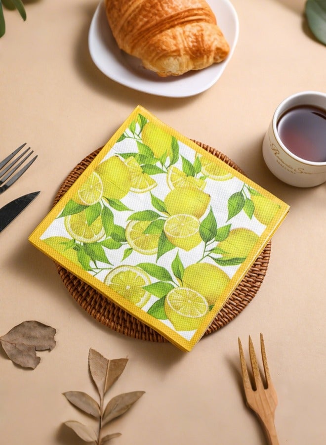 YOLOLAND 40pcs Lemon Paper Napkins, Lemon Napkins Disposable Citrus Fruit Guest Hand Towels Square Yellow Lemon Decorative Dinner Napkins Everyday for Kid's Jungle Party, Hawaiian Theme, Summer, Picnic,,Wedding, and Birthday Party - Image 2