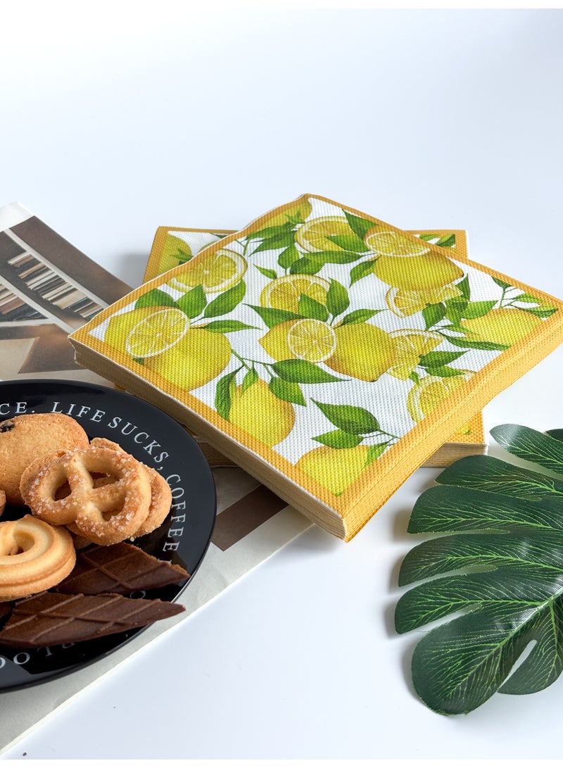 YOLOLAND 40pcs Lemon Paper Napkins, Lemon Napkins Disposable Citrus Fruit Guest Hand Towels Square Yellow Lemon Decorative Dinner Napkins Everyday for Kid's Jungle Party, Hawaiian Theme, Summer, Picnic,,Wedding, and Birthday Party - Image 5