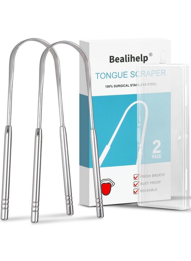 Bealihelp 2 Pack Tongue Scraper, 100% Surgical 304 Stainless Steel Tongue Cleaner For Adults And Kids, Professional Tongue Brush For Oral Care, Improve Bad Breath And Fresh Breath - Image 1