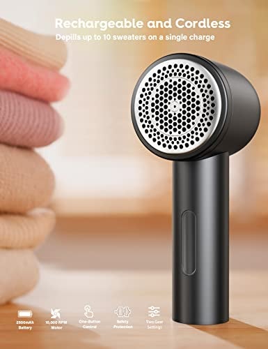 VASSON Fabric Shaver, Electric Lint Remover Rechargeable, Lint Shaver, Sweater Shavers to Remove Pilling, Sweater Defuzzer, Depillers for Clothes, Furniture (Dark Grey) - Image 4