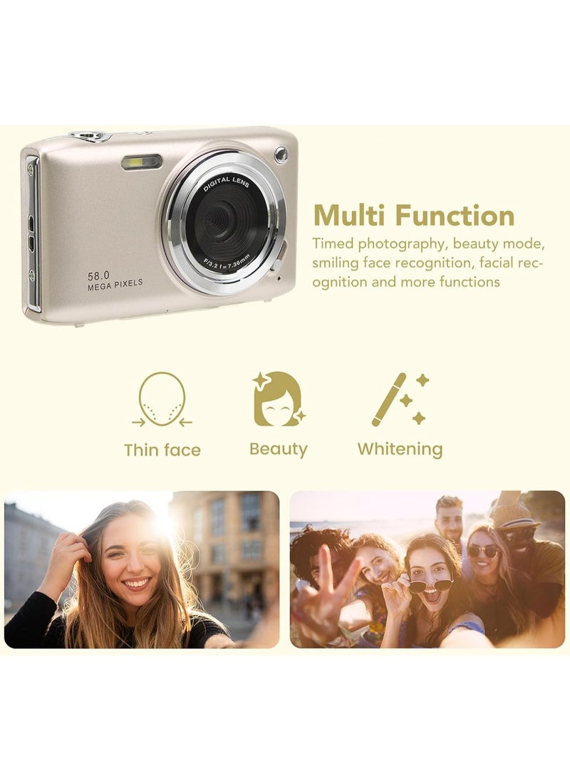 General - 2.88 inch 4K HD 16X digital camera, autofocus 58MP vlog camera with time-lapse, beauty mode, smile recognition, face recognition portable mini compact zoom camera - Image 1
