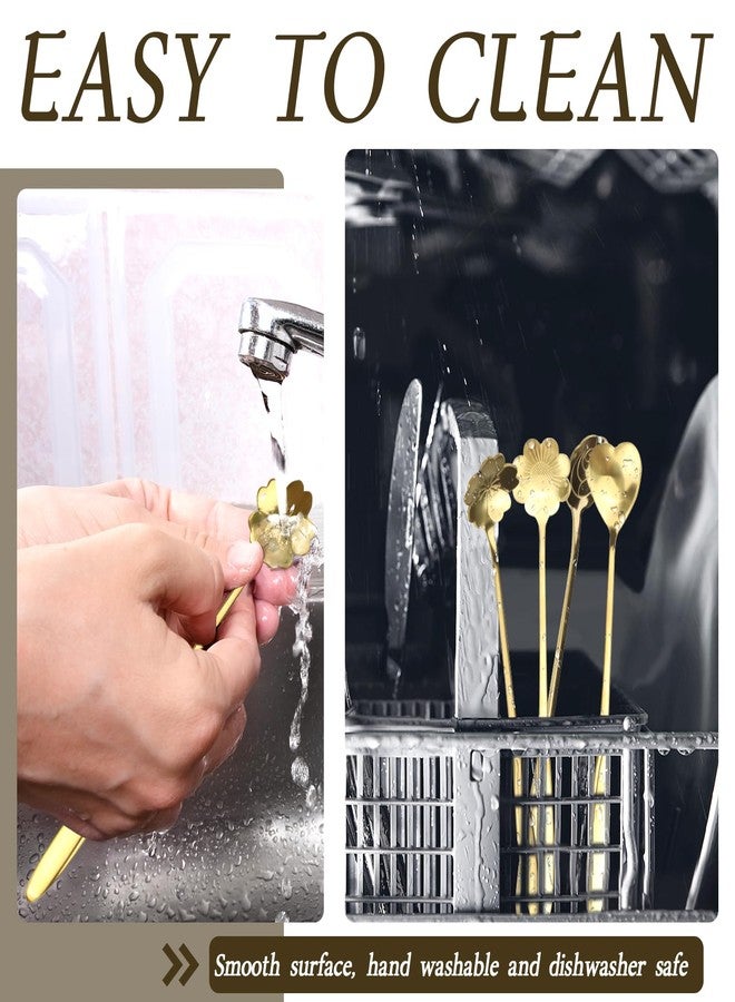 Yitexin 24 Pieces 4 Style Gold Espresso Coffee Spoons Set, Stainless Steel 6.8" Long Demitasse Tea Spoons Stirrer, Flower & Heart Shape Teaspoons for Stirring Mixing Milkshake Dessert Cafe Bar (Gold) - Image 5