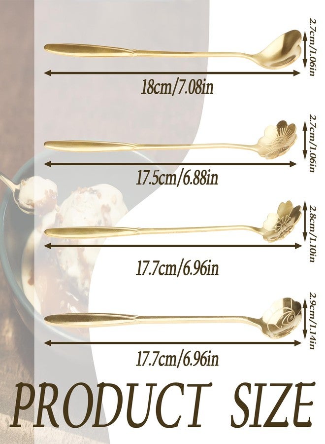 Yitexin 24 Pieces 4 Style Gold Espresso Coffee Spoons Set, Stainless Steel 6.8" Long Demitasse Tea Spoons Stirrer, Flower & Heart Shape Teaspoons for Stirring Mixing Milkshake Dessert Cafe Bar (Gold) - Image 2
