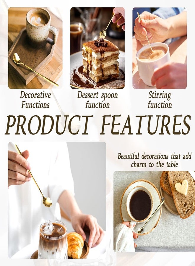 Yitexin 24 Pieces 4 Style Gold Espresso Coffee Spoons Set, Stainless Steel 6.8" Long Demitasse Tea Spoons Stirrer, Flower & Heart Shape Teaspoons for Stirring Mixing Milkshake Dessert Cafe Bar (Gold) - Image 4