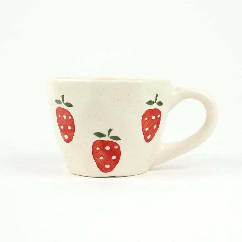 Green Route Strawberry Design Coffee Cup 300 ML Handmade White Ceramic Tea Cup for Home Office Microwave Dishwasher Safe Milk Chocolate Mug Perfect for Gift Set of 2 300 ML - Image 4