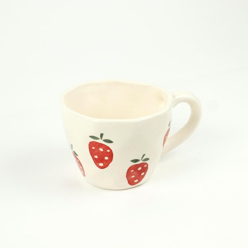Green Route Strawberry Design Coffee Cup 300 ML Handmade White Ceramic Tea Cup for Home Office Microwave Dishwasher Safe Milk Chocolate Mug Perfect for Gift Set of 2 300 ML - Image 5