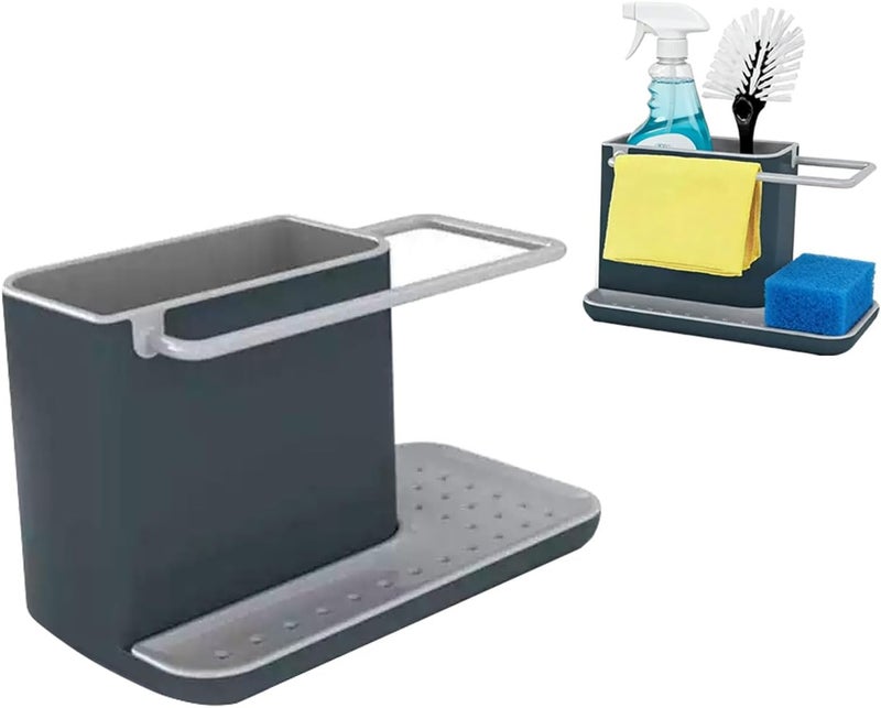 SNBBGT Kitchen Sink Organizer, Sink Cleaning Non-Slip Organizer with Countertop Sponge Holder and Rag Holder, Kitchen Organizer with Removable Drip Tray. (Black & Gray) - Image 1