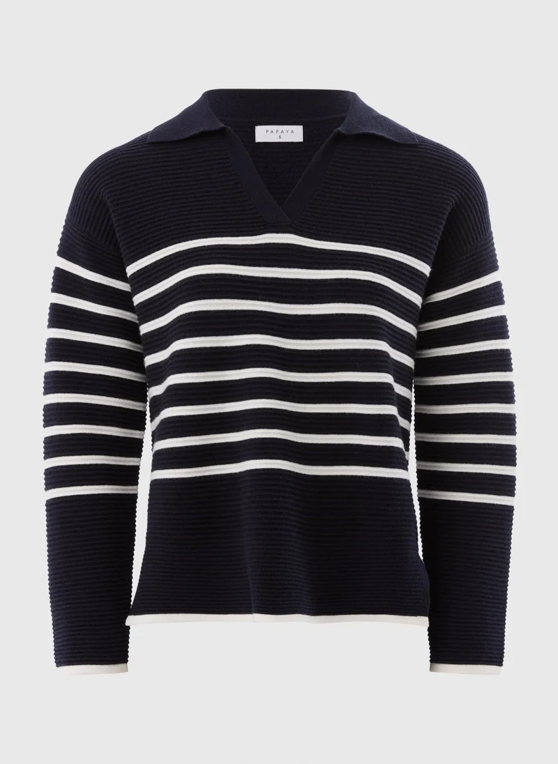 Matalan Navy Striped Open Collar Jumper
