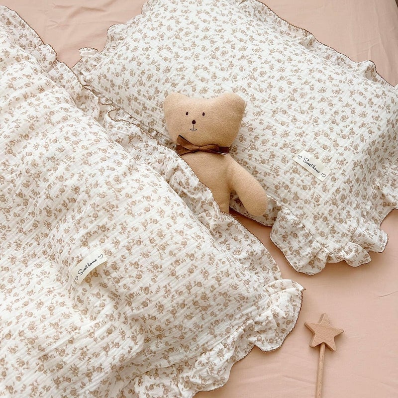 BuLuTu Cotton Muslin Kids Toddler Pillowcase with Cute Camellia Flowers Super Soft Travel Pillow Nursery Pillowcase for BoysGirlsBedding Decor Machine Washable Durable Pillowcase1 Piece12x20 - Image 3