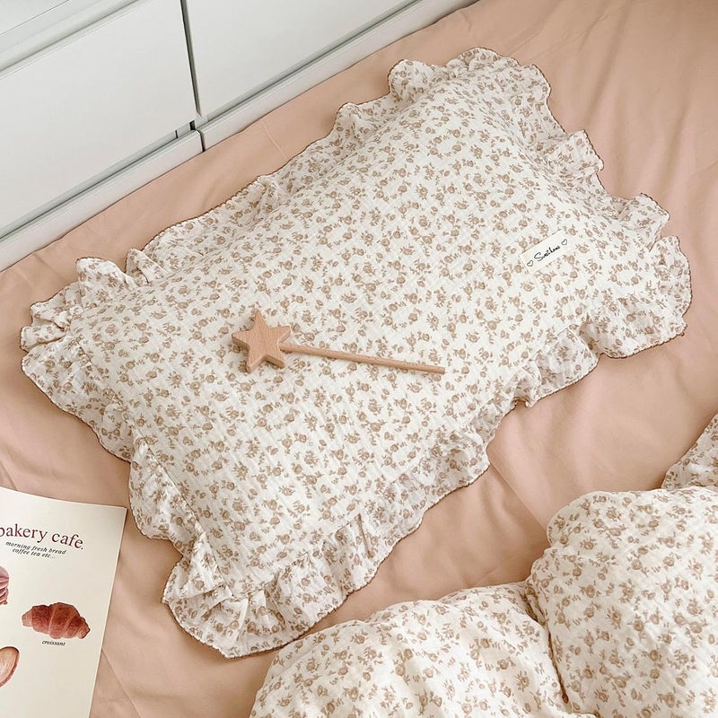BuLuTu Cotton Muslin Kids Toddler Pillowcase with Cute Camellia Flowers Super Soft Travel Pillow Nursery Pillowcase for BoysGirlsBedding Decor Machine Washable Durable Pillowcase1 Piece12x20 - Image 1