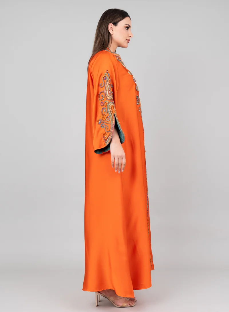 IKKXA Modern Embroidery Jalabiya IK1009 Orange