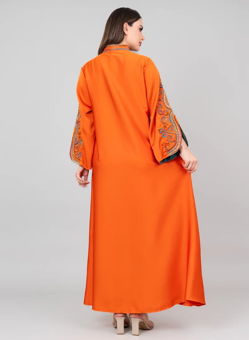 IKKXA Modern Embroidery Jalabiya IK1009 Orange