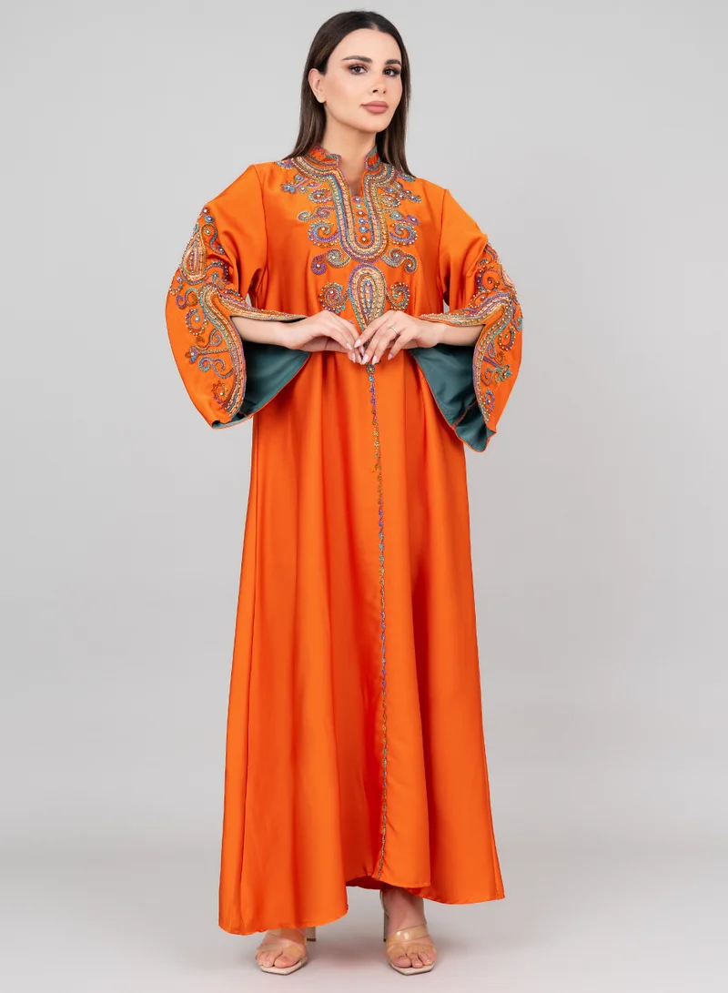 IKKXA Modern Embroidery Jalabiya IK1009 Orange