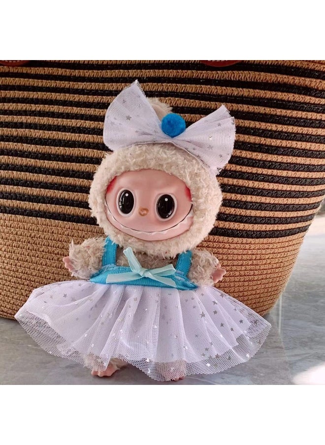 17cm Labubu Keychain Vinyl Doll Dress Clothing Blue starlight skirt + head flower(clothes only,excluding doll) 