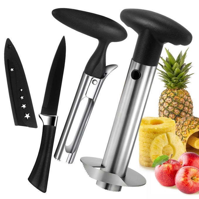 PINEAPPLE CORER AND SLICER STAINLESS STEEL APPLE PINEAPPLE CUTTER AND CORER SET WITH PINEAPPLE SLICER APPLE CORER AND FRUIT CUTTER PINEAPPLE APPLE CORER TOOL KITCHEN