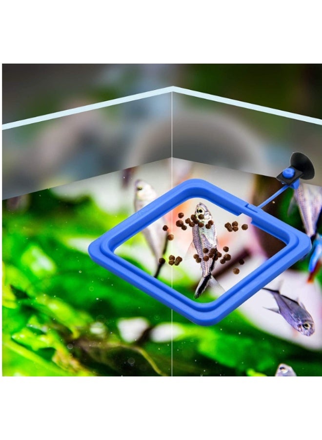2 Pcs Fish Feeding Ring for Aquarium with Suction Cup, Blue Square and Round Shape Floating Food Feeder for Betta Goldfish Turtle Guppy - Image 3