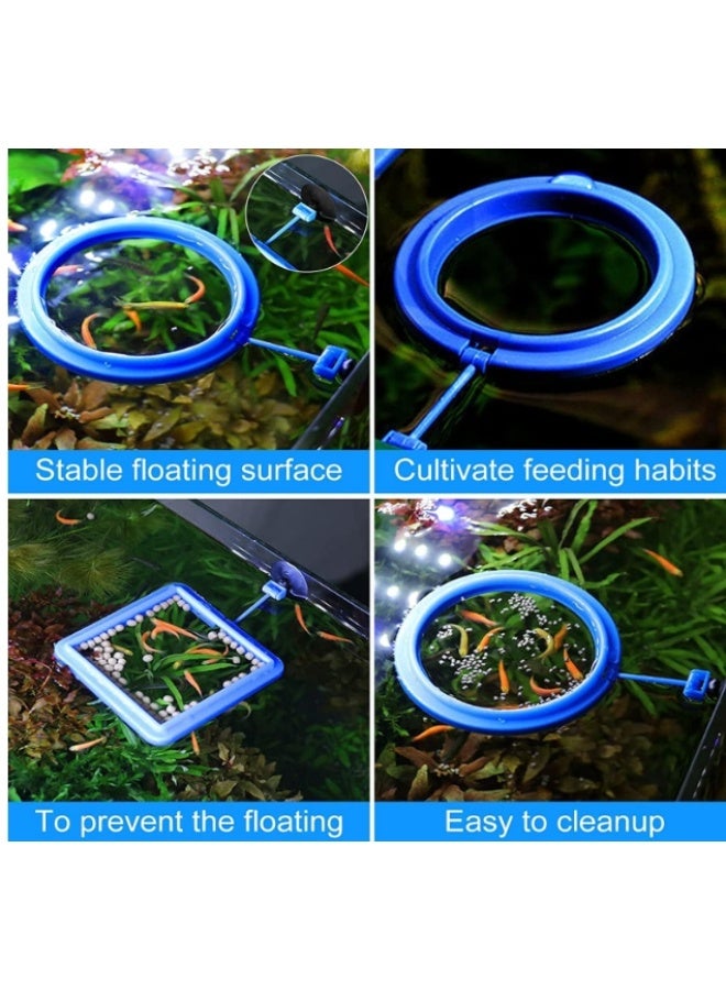 2 Pcs Fish Feeding Ring for Aquarium with Suction Cup, Blue Square and Round Shape Floating Food Feeder for Betta Goldfish Turtle Guppy - Image 5