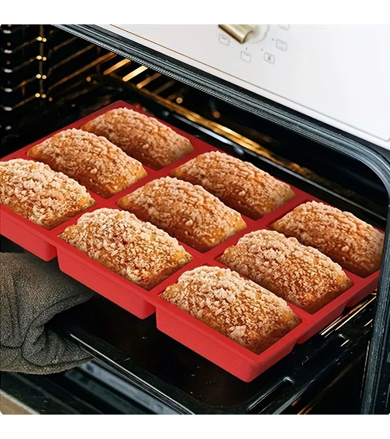 Red 9 Cavity Silicone Baking Mold For Mini Loaf Cakes And Cupcakes - Image 1