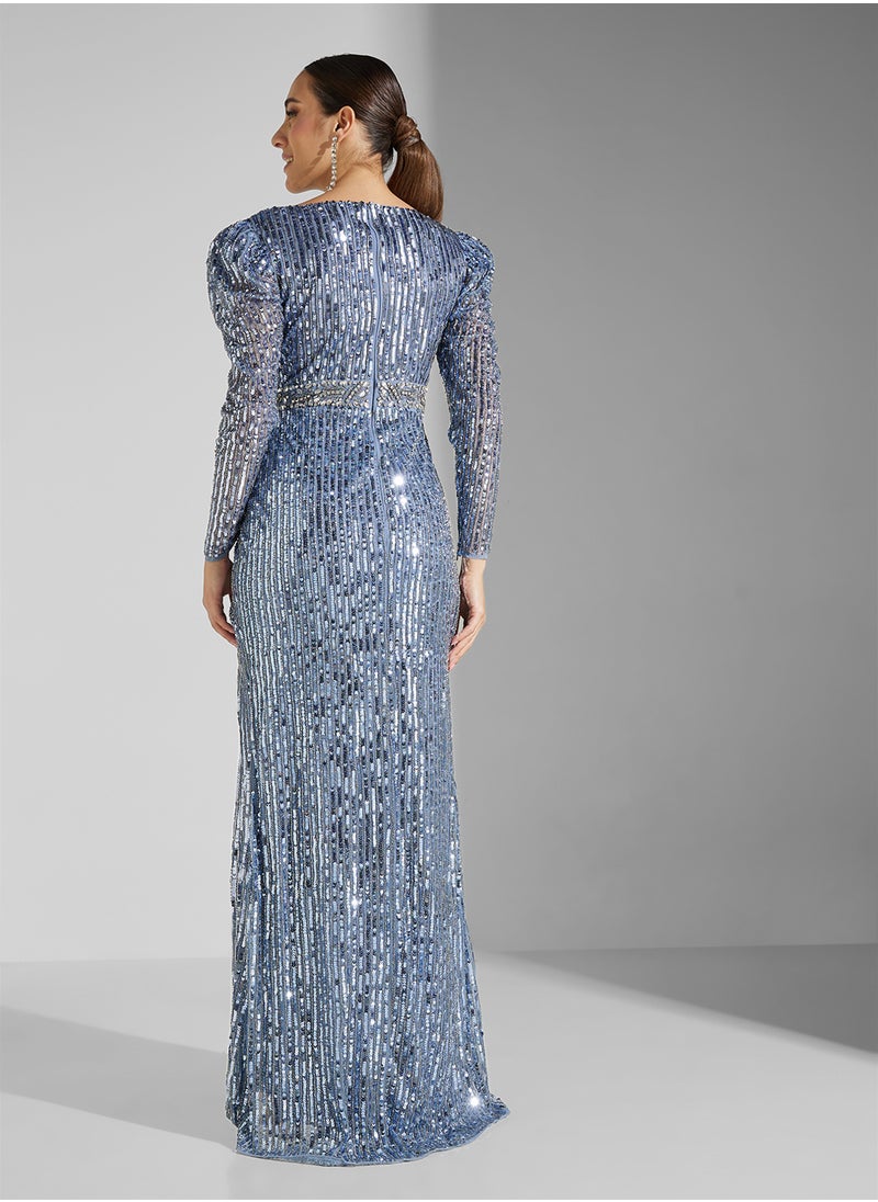 Amelia Rose V Neck Embellished Side Slit Dress  - Image 2