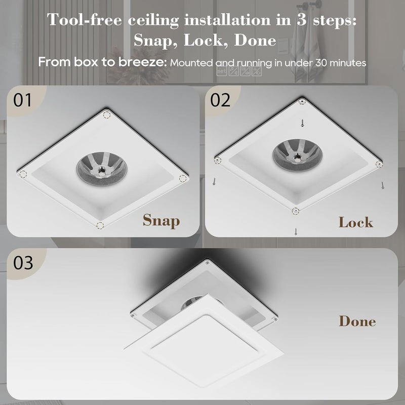 Orsong Bathroom Exhaust Fan 12" Panel Ultra Quiet without Light(10x10 Mount), 130CFM, 4" Duct for Bathroom/Garage/Home - Image 5