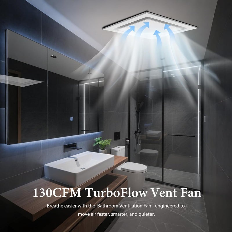 Orsong Bathroom Exhaust Fan 12" Panel Ultra Quiet without Light(10x10 Mount), 130CFM, 4" Duct for Bathroom/Garage/Home - Image 3