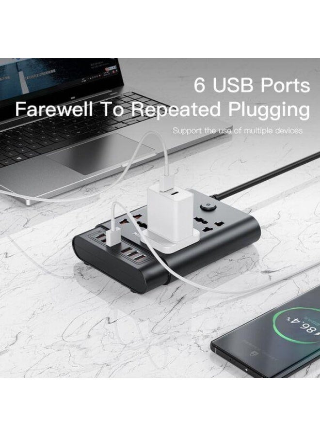 Yesido MC08 4 Ports + 6 USB Ports 2650W Multi-functional High Power Socket(EU Plug), UK/EU Plug, 4 Universal Ports Extending, 6usb Ports With Max 3.4amper, 2 meters long support - Image 5