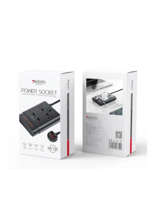 Yesido MC08 4 Ports + 6 USB Ports 2650W Multi-functional High Power Socket(EU Plug), UK/EU Plug, 4 Universal Ports Extending, 6usb Ports With Max 3.4amper, 2 meters long support - Image 2