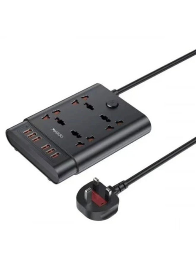 Yesido MC08 4 Ports + 6 USB Ports 2650W Multi-functional High Power Socket(EU Plug), UK/EU Plug, 4 Universal Ports Extending, 6usb Ports With Max 3.4amper, 2 meters long support - Image 1