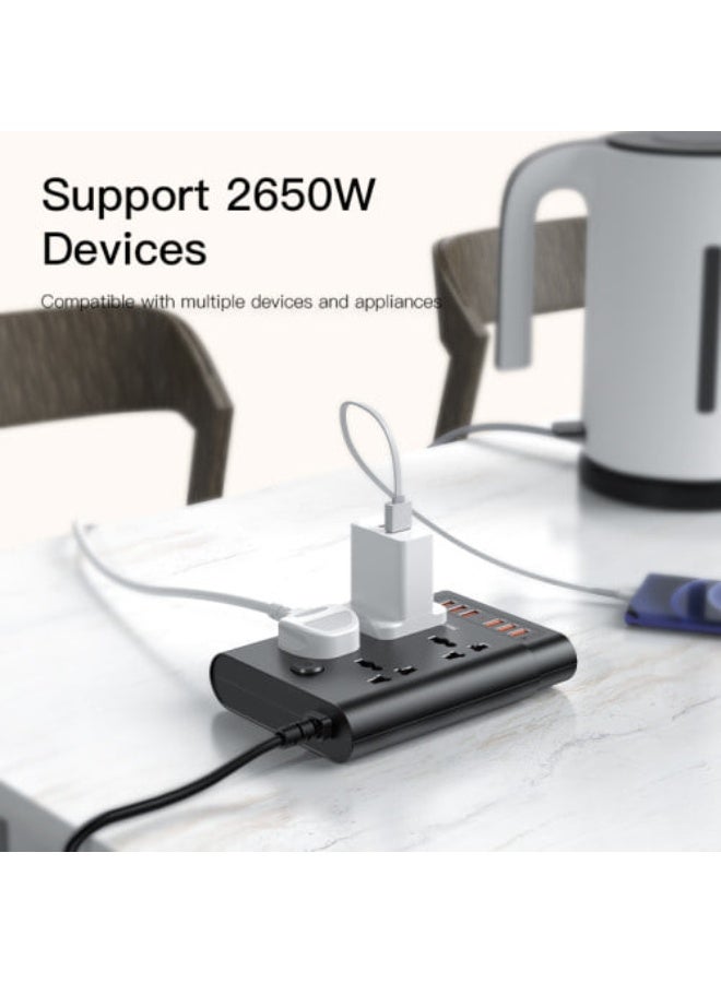 Yesido MC08 4 Ports + 6 USB Ports 2650W Multi-functional High Power Socket(EU Plug), UK/EU Plug, 4 Universal Ports Extending, 6usb Ports With Max 3.4amper, 2 meters long support - Image 4