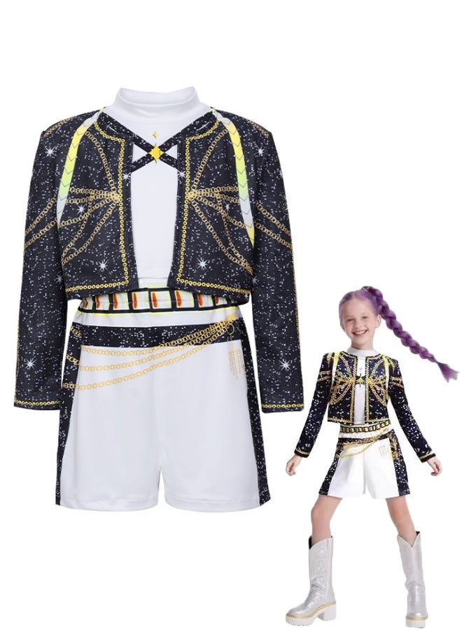 Halamodo Girls 3Pcs Demon Hunter Hip Hop Dance Costume Outfit Set, Trendy Pop Singer Stage Performance Clothes, Kids Fashion Cosplay Dress Up Outfit for Talent Show, Themed Party, Halloween Carnival u0026 Birthday Gathering ﻿ - Image 1
