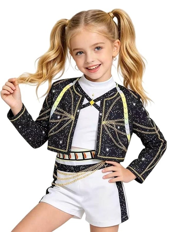 Halamodo Girls 3Pcs Demon Hunter Hip Hop Dance Costume Outfit Set, Trendy Pop Singer Stage Performance Clothes, Kids Fashion Cosplay Dress Up Outfit for Talent Show, Themed Party, Halloween Carnival u0026 Birthday Gathering ﻿ - Image 5