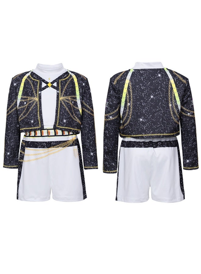 Halamodo Girls 3Pcs Demon Hunter Hip Hop Dance Costume Outfit Set, Trendy Pop Singer Stage Performance Clothes, Kids Fashion Cosplay Dress Up Outfit for Talent Show, Themed Party, Halloween Carnival u0026 Birthday Gathering ﻿ - Image 2