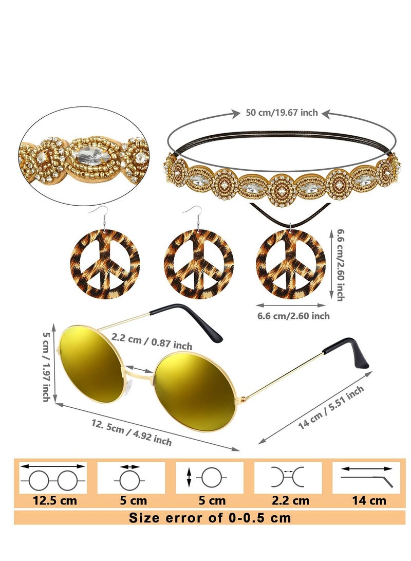NIBEMINENT 6 Pcs 60s 70s Hippie Costume for Women Peace Sign Earring Necklace Headband Fringe Vest Tassel Cardiga, L  - Image 2