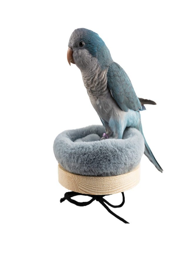 Barn Eleven Bird Perch Stand Platform with Warm Cotton Cushion, Wood Parrot Perch for Pet Parrot, Budgies, Parakeet, Cockatiels, Conure, Lovebirds, Rat, Mouse Cage (Large, Grey) - Image 1