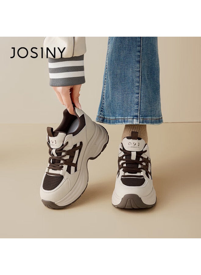 Josiny Platform Dad Sneakers Spring New Height-increasing Slimming Sports Shoes Versatile Mesh Soft Sole Women's Shoes Apricot/brown 39 - Image 2