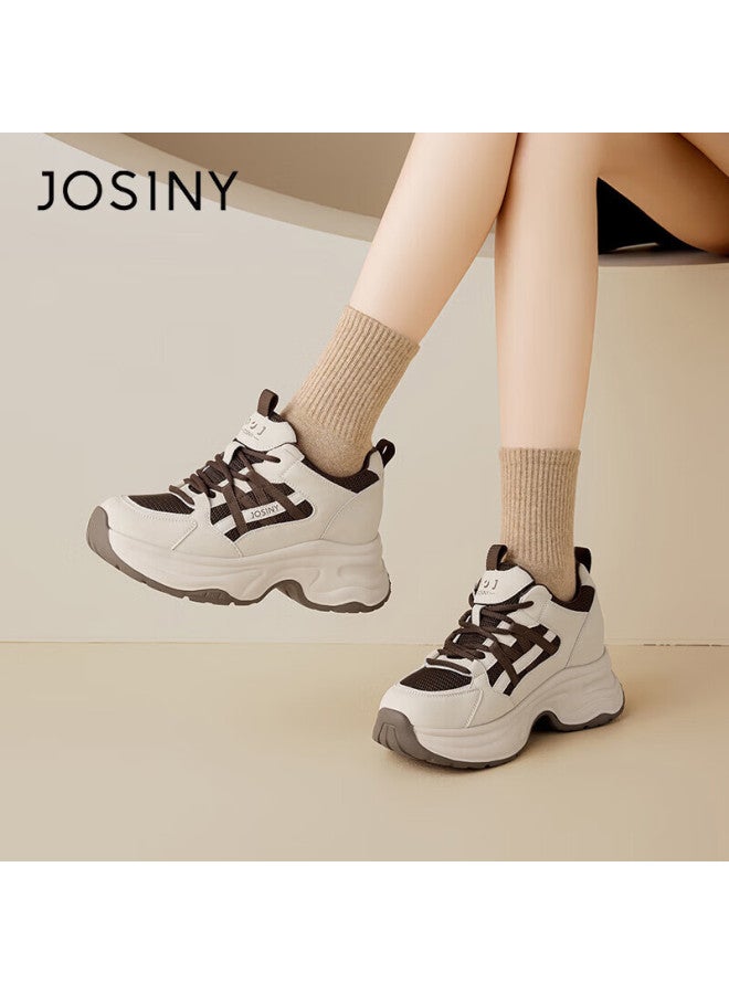 Josiny Platform Dad Sneakers Spring New Height-increasing Slimming Sports Shoes Versatile Mesh Soft Sole Women's Shoes Apricot/brown 39 - Image 4