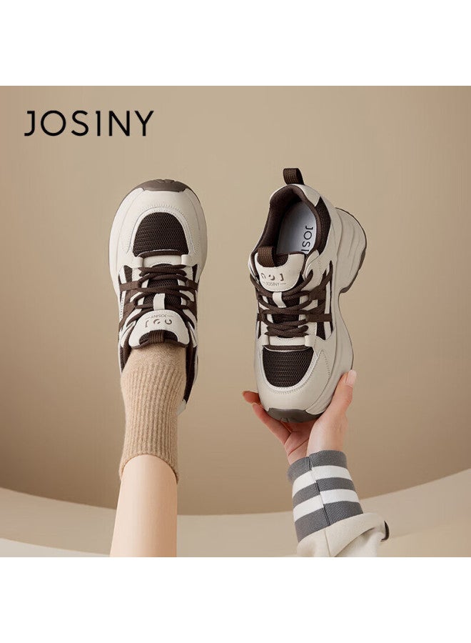 Josiny Platform Dad Sneakers Spring New Height-increasing Slimming Sports Shoes Versatile Mesh Soft Sole Women's Shoes Apricot/brown 39 - Image 1