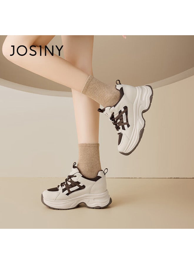 Josiny Platform Dad Sneakers Spring New Height-increasing Slimming Sports Shoes Versatile Mesh Soft Sole Women's Shoes Apricot/brown 39 - Image 5