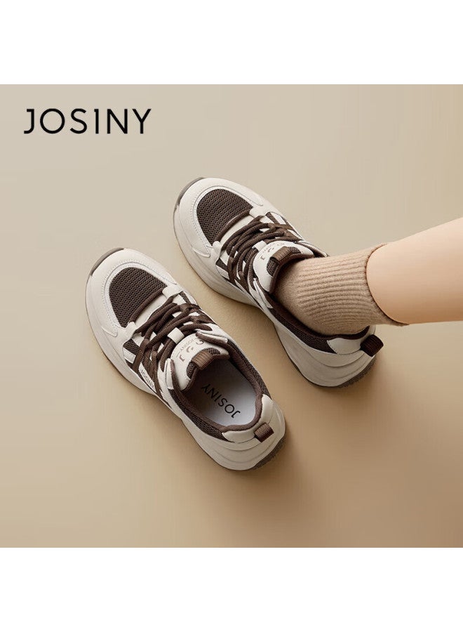 Josiny Platform Dad Sneakers Spring New Height-increasing Slimming Sports Shoes Versatile Mesh Soft Sole Women's Shoes Apricot/brown 39 - Image 3