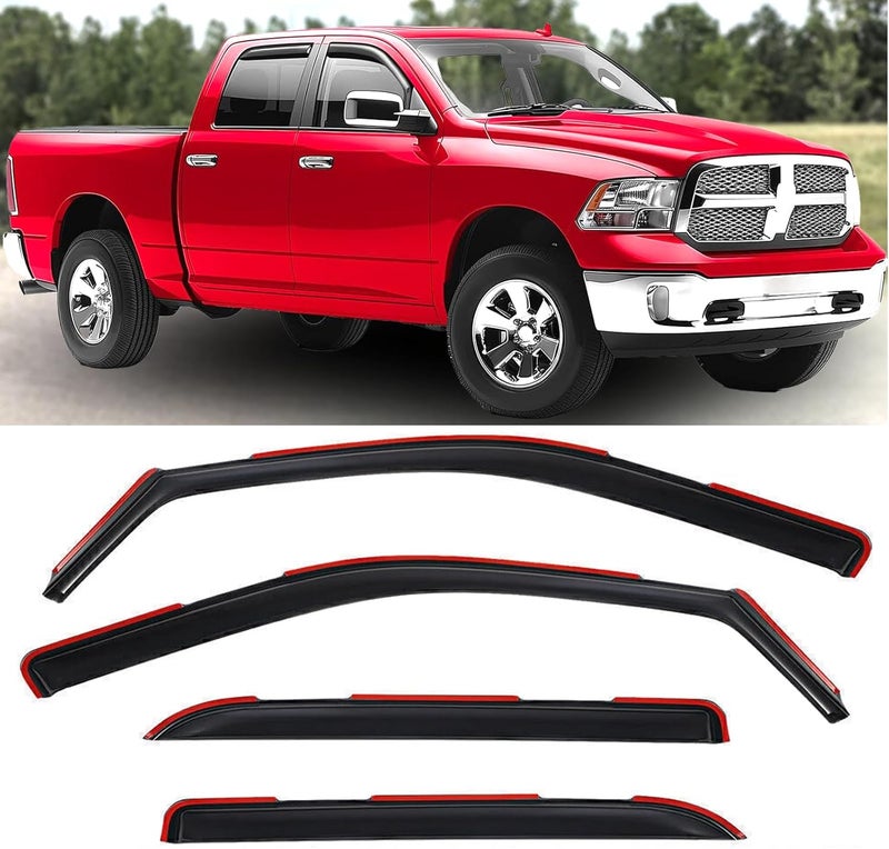 TONOYTIM in Channel Window Visors for 2009-2025 Ram 1500/2500/3500 Crew Cab & Mega Cab, 4PCS OEM Style Vent Visors Rain Guards for 2019-2024 Ram 1500 Classic, 2010-2025 2500/3500 - Image 1