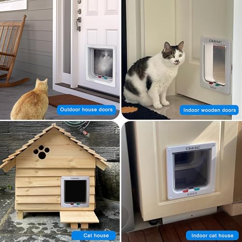 CEESC Cat Flap Door Magnetic Pet Door with 4 Way Lock for Cats, Kitties and Kittens, 3 Sizes and 2 Colors Options (M- Inner Size: 6.18"(W) x 6.30"(H), White) - Image 3