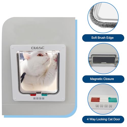 CEESC Cat Flap Door Magnetic Pet Door with 4 Way Lock for Cats, Kitties and Kittens, 3 Sizes and 2 Colors Options (M- Inner Size: 6.18"(W) x 6.30"(H), White) - Image 5