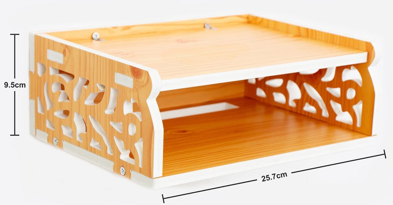 wolpin Wall Shelves Set top Box Holder, WiFi Router Stand Wall Remote Shelf for Home Living Room (Pack of 1) Oak Wood Color - Image 3