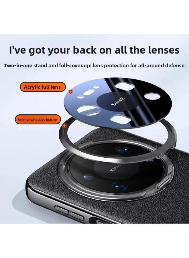 عام غطاء لهواوي ميت 80 برو ماكس، حافظة فاخرة من جلد PU مع حماية معدنية لعدسة الكاميرا وحامل قابل للطي، إطار مطلي مقاوم للبصمات وغطاء خلفي مقاوم للصدمات. - Image 3