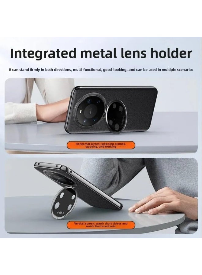 عام غطاء لهواوي ميت 80 برو ماكس، حافظة فاخرة من جلد PU مع حماية معدنية لعدسة الكاميرا وحامل قابل للطي، إطار مطلي مقاوم للبصمات وغطاء خلفي مقاوم للصدمات. - Image 4