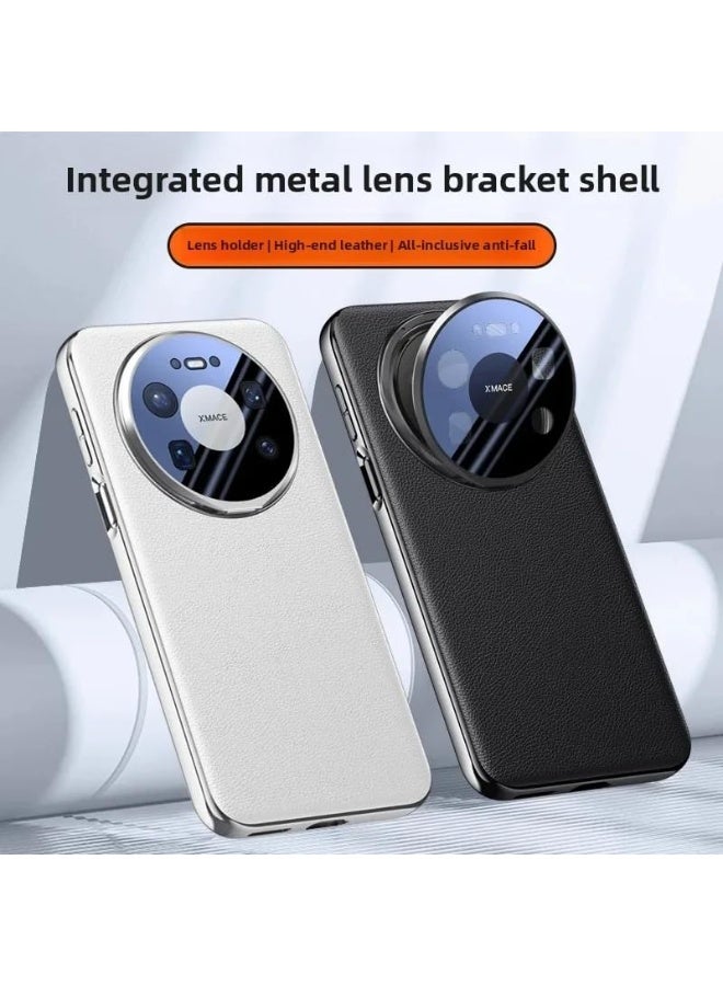 عام غطاء لهواوي ميت 80 برو ماكس، حافظة فاخرة من جلد PU مع حماية معدنية لعدسة الكاميرا وحامل قابل للطي، إطار مطلي مقاوم للبصمات وغطاء خلفي مقاوم للصدمات. - Image 2