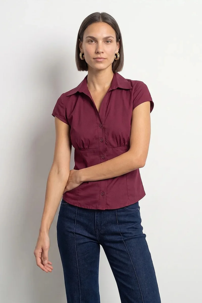 Dilvin DILVIN Fitted Cotton Poplin Shirt With Tie Detail