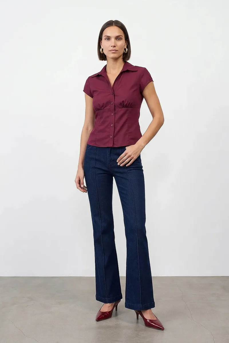 Dilvin DILVIN Fitted Cotton Poplin Shirt With Tie Detail