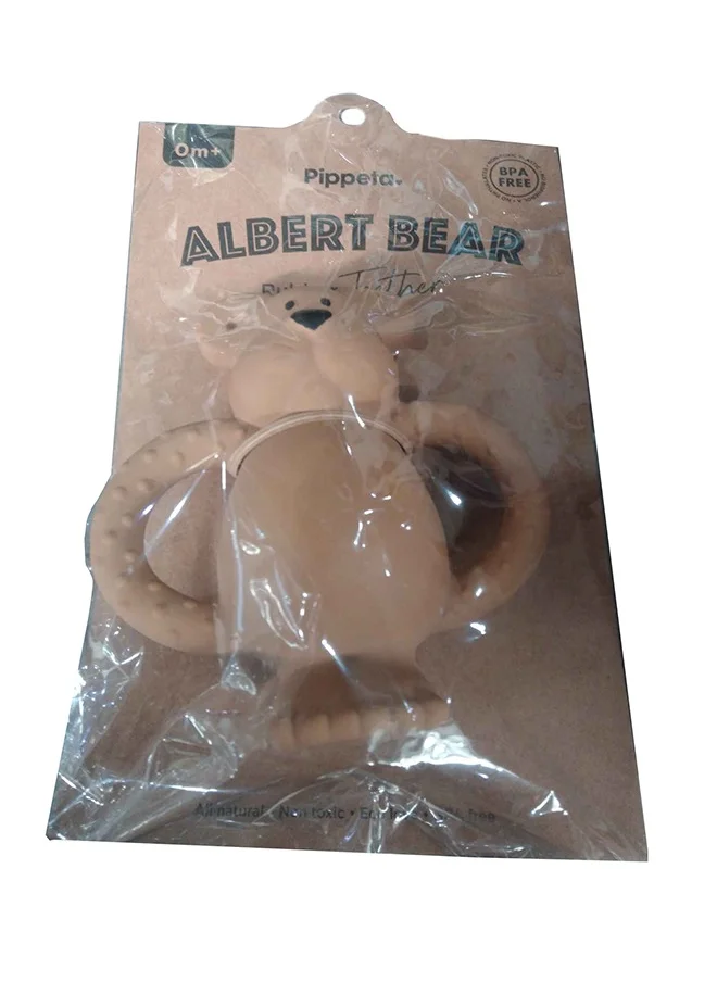 Pippeta Albert Bear Blue Natural Rubber Teether - 100% Natural Rubber For Soothing Babies And Infants Sore Gums - Easy To Hold And Supports Sense of Touch Development, From 0+ Months - Blue